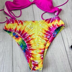 Women’s Tie-Dye Yellow & Pink Bikini Bottom and top